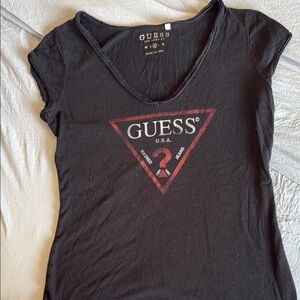 GUESS Black Short Sleeve Tee with Red Logo